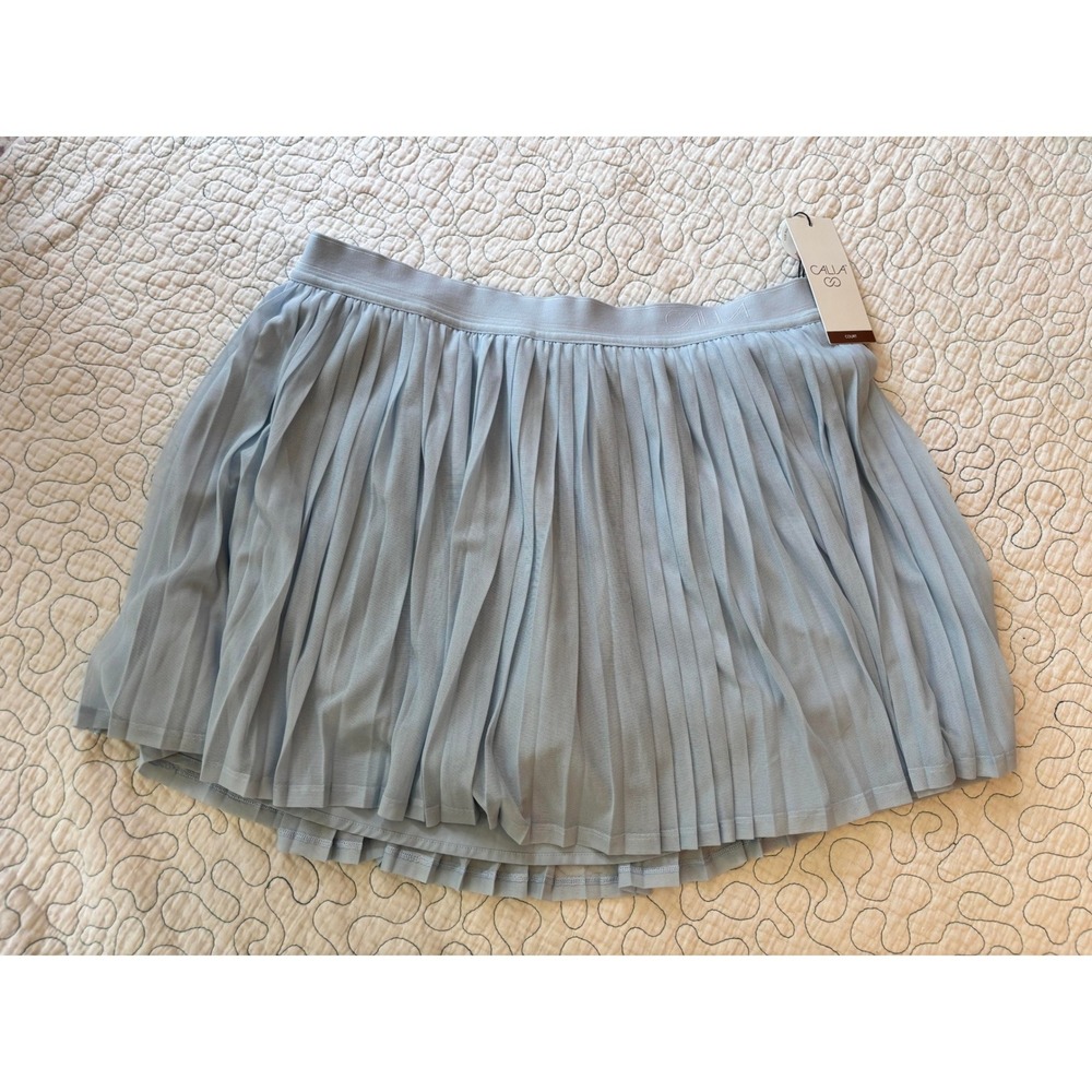 Calia Court Collection High-Rise Pleated Mesh Skort Light Blue Womens Large